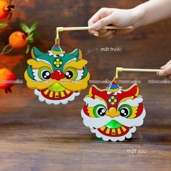 Lồng Đèn Trung Thu Gỗ 2 Mặt Màu - Bách Mộc - Đầu Lân