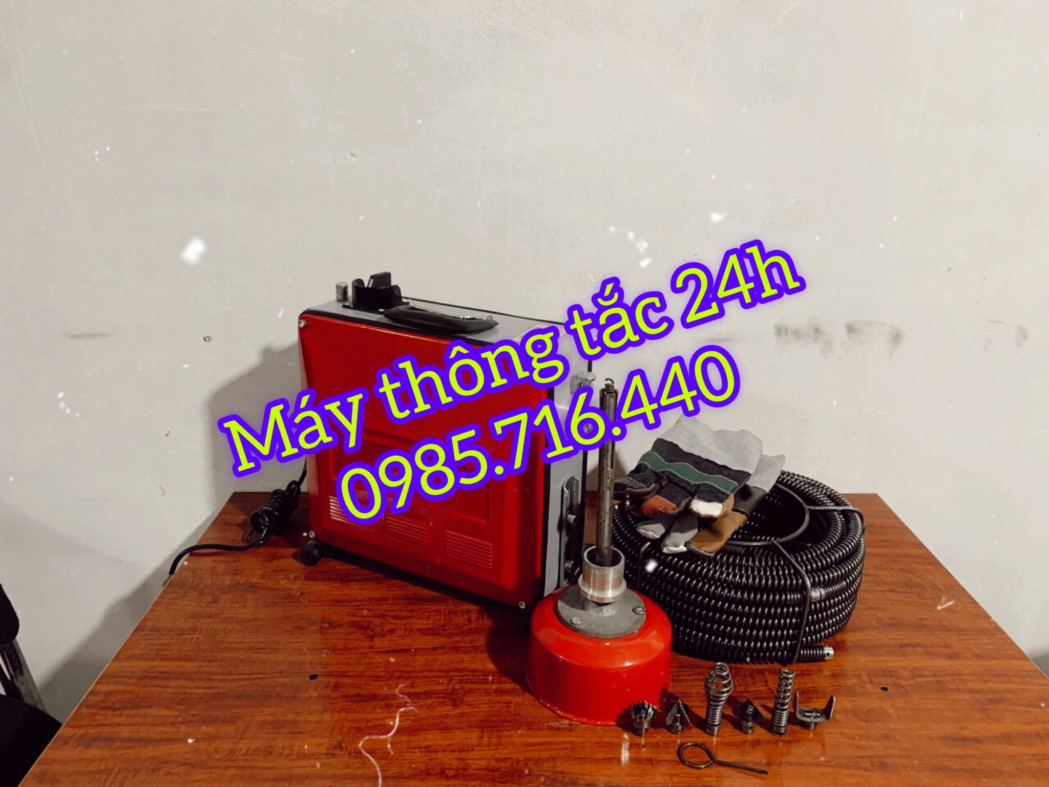 Máy thông tắc cống GQ 150-1800w ( 1 cuộn dây phi 16+ 6 đầu thông +1 con lu có sẵn 5m dây phi 8)