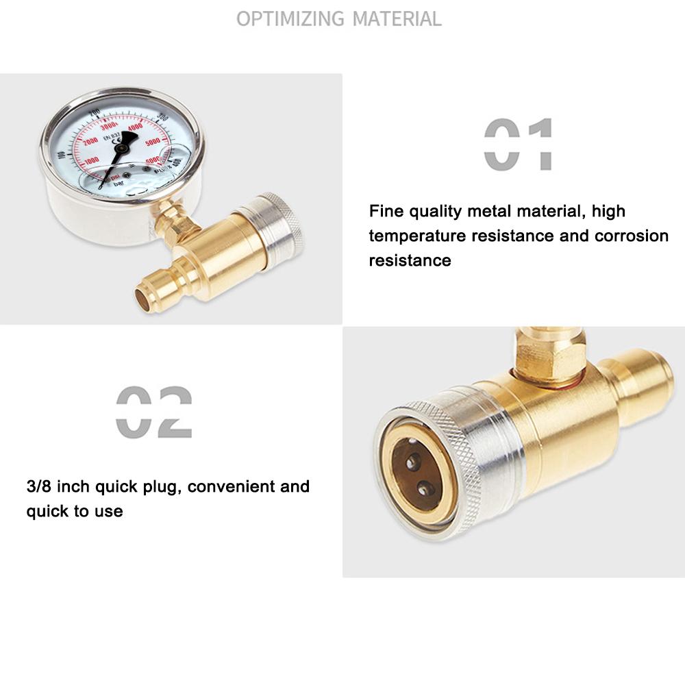 3/8in Pressure Gauge for Pressure Washer Quick Connect Shockproof Pressurization 5000PSI Pressure Gauge Piezometer