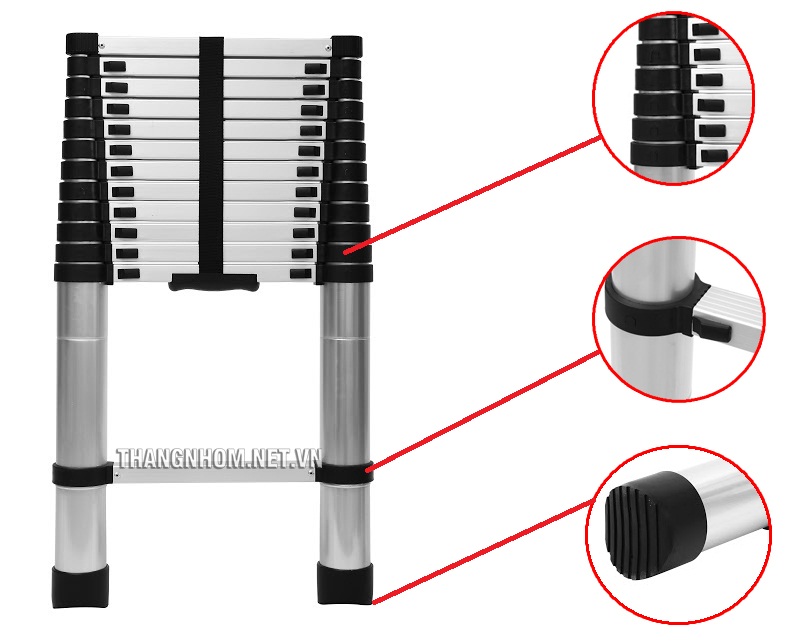 Thang nhôm rút gọn đơn - 11  bậc - 3,2 Mét