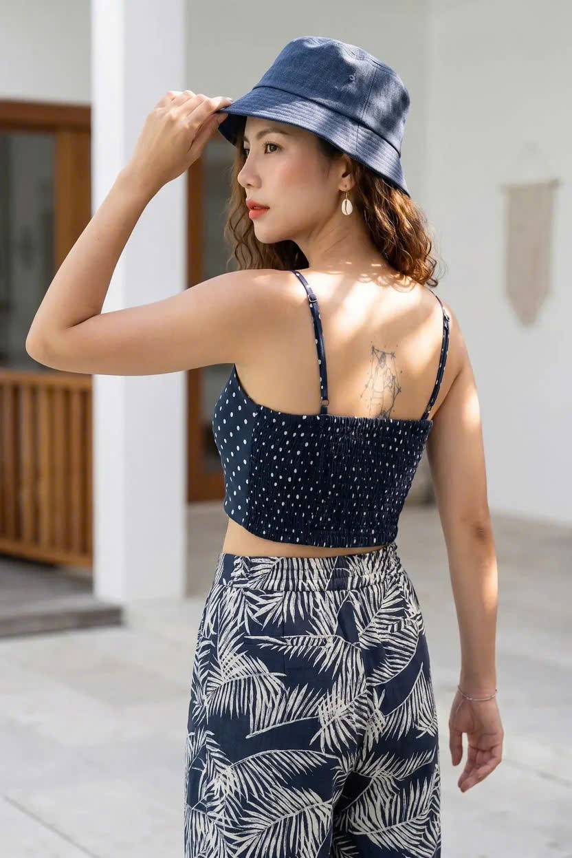 Quần Ống Rộng Linen Lá Cọ Xanh Navy Pan055 Thời trang Hity