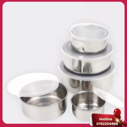 Bộ Thố Lạnh Inox 5 Món , Bộ 5 Hộp Đựng Thực Phẩm Inox Có Nắp Đậy - Miễn Phí Vận Chuyển