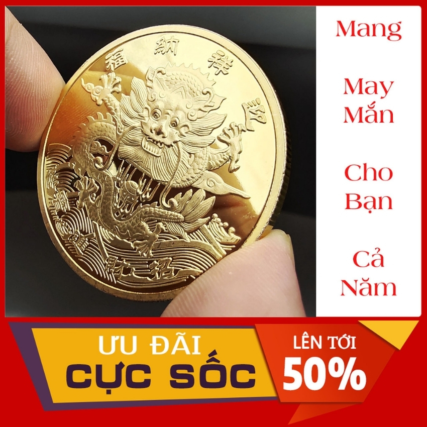 Đồng Xu Rồng Vàng - Vật Phẩm Chiêu Tài Lộc - Mang Lại May Mắn Về Tiền Bạc - Công Danh