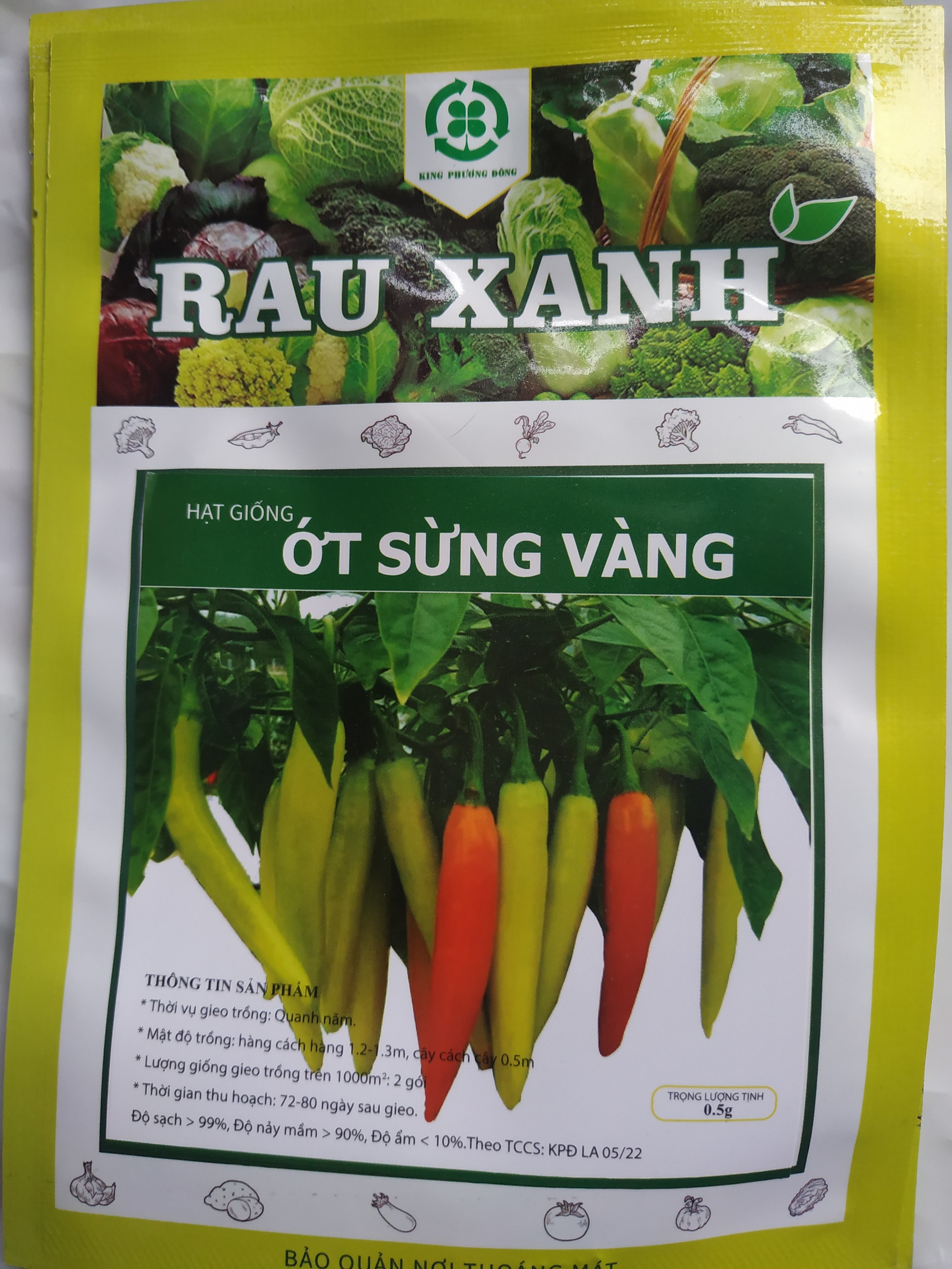 Combo 5 gói Hạt giống ỚT SỪNG VÀNG - gói 0.5 gram