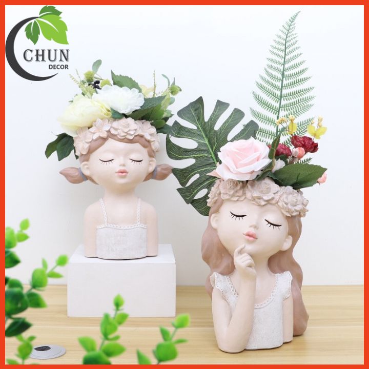 Hoa giả, bình hoa cô gái mộng mơ cắm sẵn hoa cao 36-42cm tùy mẫu hoa trang trí nhà cửa, cửa hàng, văn phòng, làm quà tặng