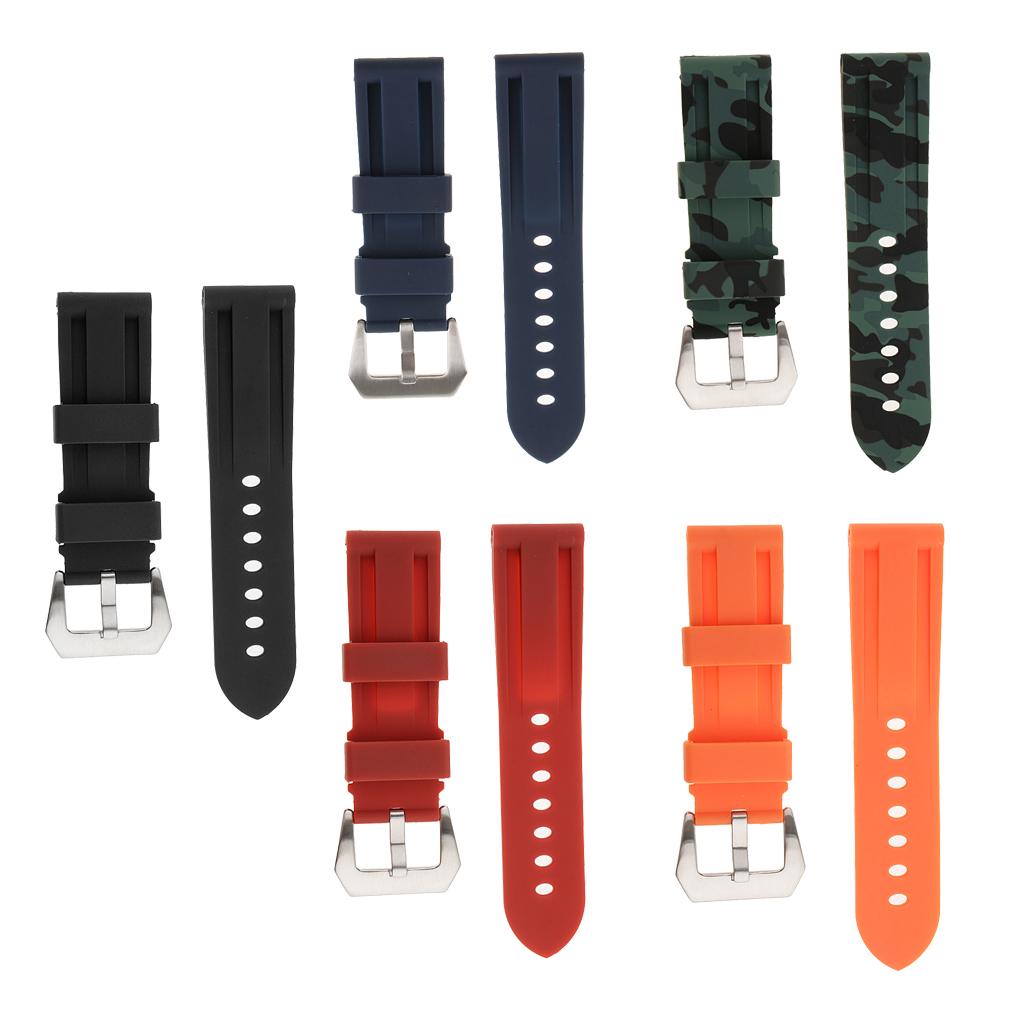 Silicone Rubber Waterproof Watch Strap for 24mm Sport Watch Band Replacement