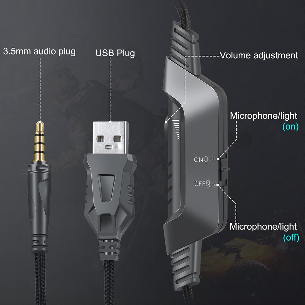 Gaming Headset with Microphone RGB Colorful LED Headphone for PS4