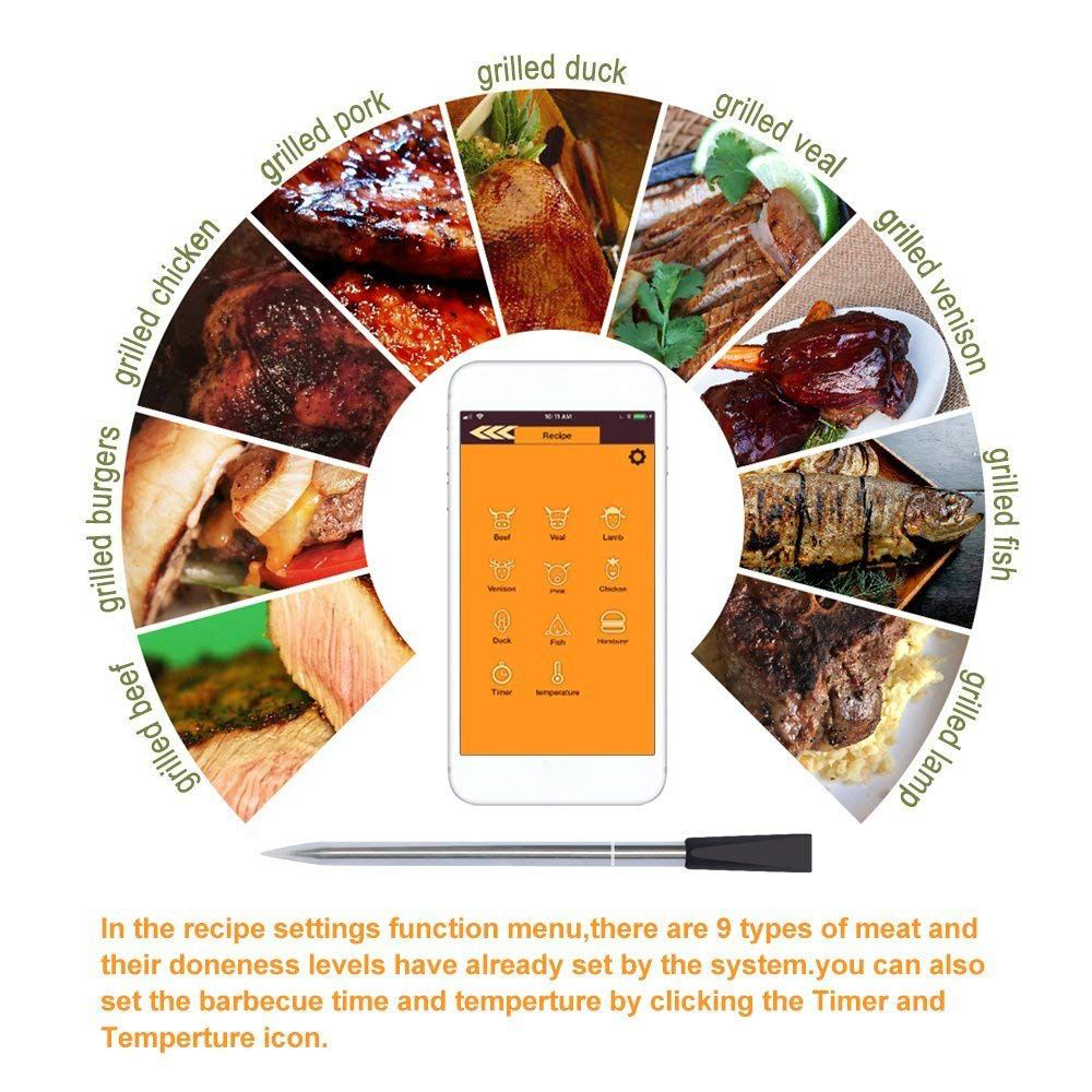 Đầu Nhiệt Kế Thực Phẩm Bbq Kỹ Thuật Số Không Dây Bt