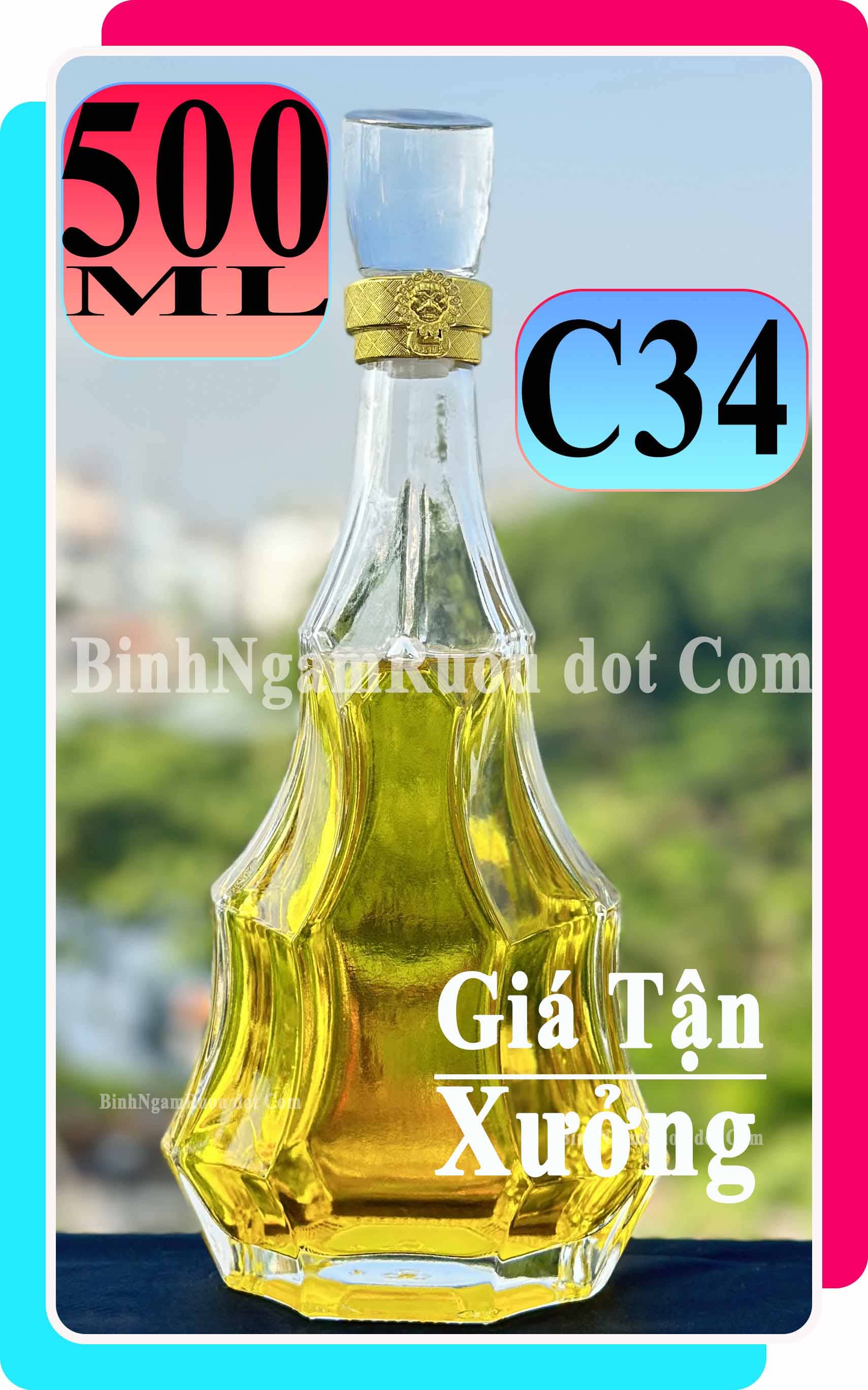 [Mua 5 Tặng 1 ] C34 Chai Đựng Rượu Thủy Tinh Cao Cấp Loại Dáng Cây Thông 500ml - Đẹp Cao Cấp - Nắp Kín Thủy Tinh Trong - Tặng Biếu Sang Trọng