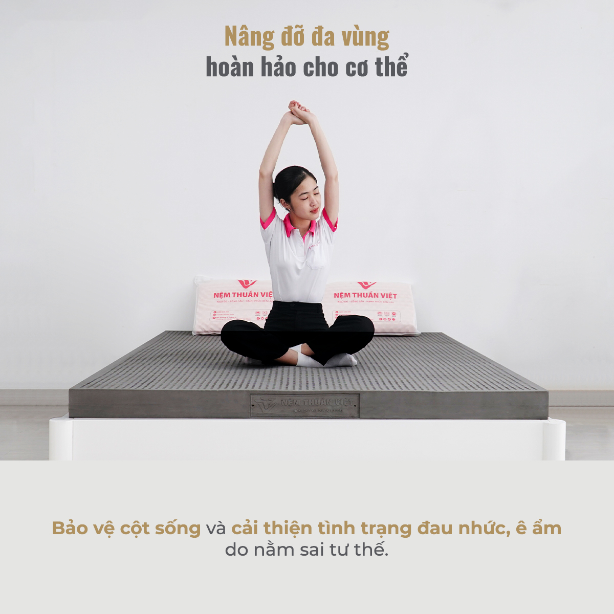 Nệm cao su than hoạt tính Thuần Việt Titan Grey - Đầy Đủ Kích Thước - Nâng Đỡ Êm Ái, Kháng Khuẩn Khử Mùi, Thoáng Khí - Miễn Phí Vận Chuyển, Bảo Hành 15 Năm, Trả Góp 0%