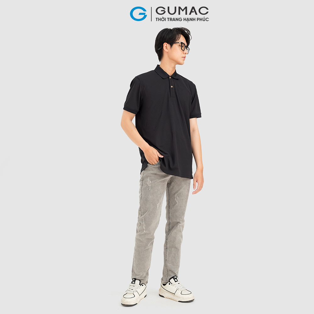 Áo polo nam GUMAC ATNC08003 bo dệt phối cúc nhiều màu