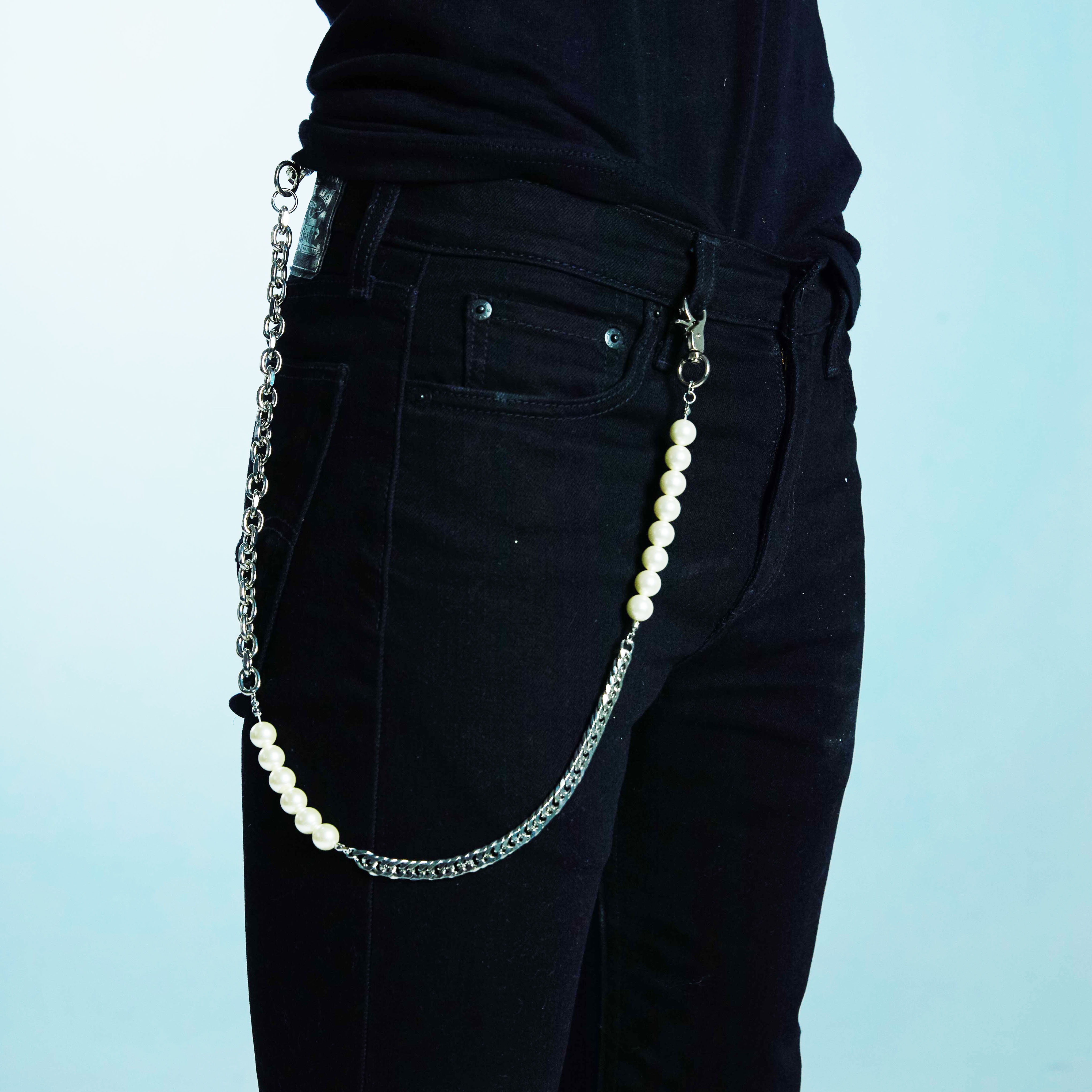 Xích đeo thắt lưng dây chuỗi đeo đai quần jeans mix ngọc trai ấn tượng cool ngầu