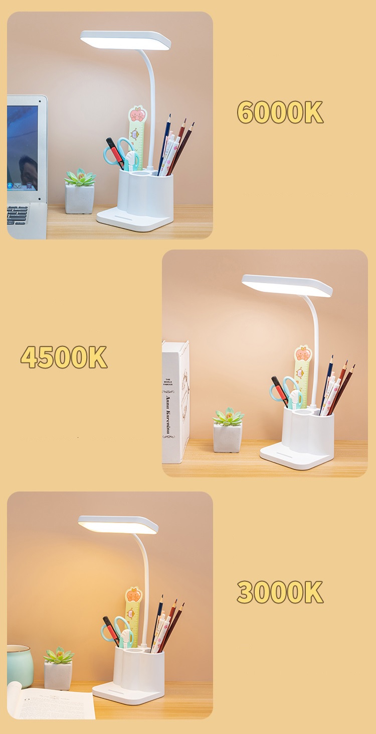 Đèn led để bàn học tích điện có kệ đựng bút, điện thoại với 3 chế độ sáng bảo vệ mắt chống cận thị