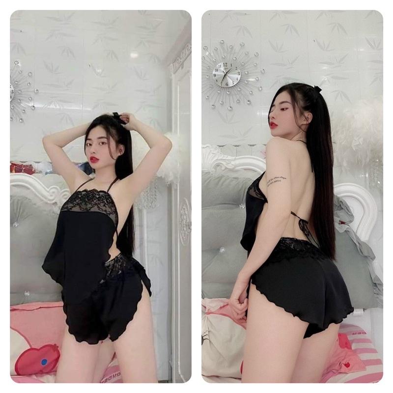 Đồ Ngủ Nữ Sexy Nữ, Bộ Ngủ Lụa 2 Dây Nữ, SET Ngủ sexy satin phối ren, Freesize < 58kg, tuỳ chiều cao