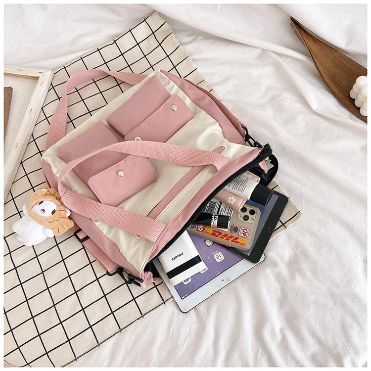 Túi Xách Đeo Chéo Canvas Cỡ Lớn Phối Túi Mini Phong Cách Nhật Bản Học Sinh, Sinh Viên - Mã XT021