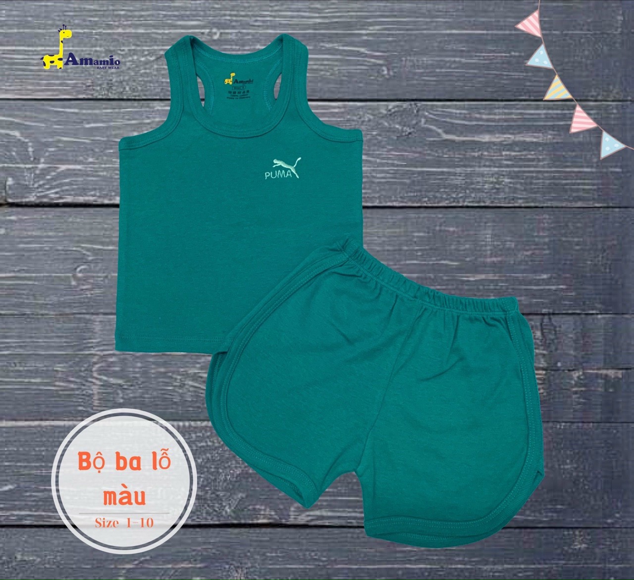 Bộ ba lỗ màu thấm hút mồ hôi mềm mịn cho bé từ 6-27 kg