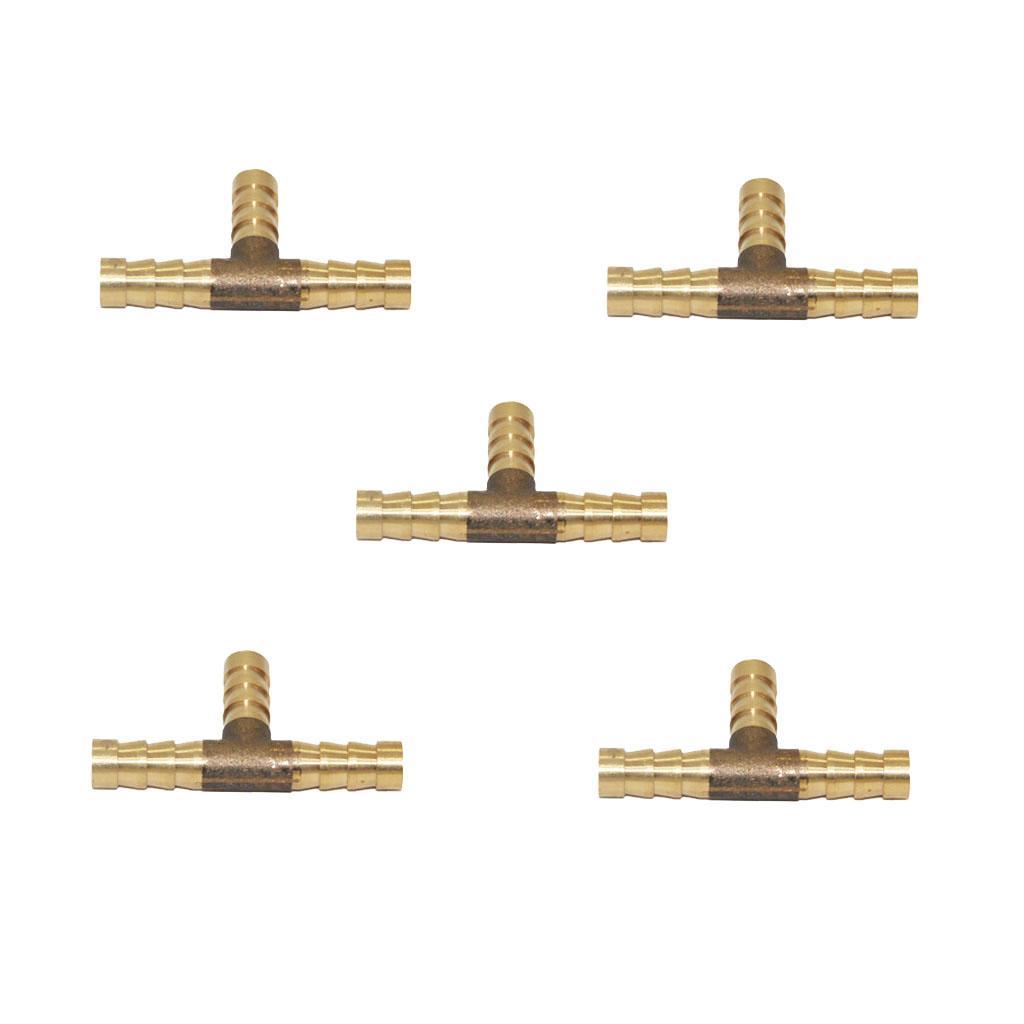 3-6pack 5pcs Brass T Type Joiner Fuel Hose Joiner Tee Connector Air Water Gas