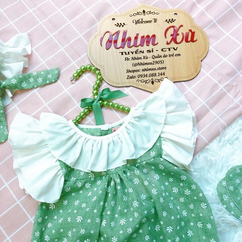 Body Lá Xanh Bé Gái 3 Đến 12kg, Chất Đũi Thông Hơi Phối Lụa Mát Rượi