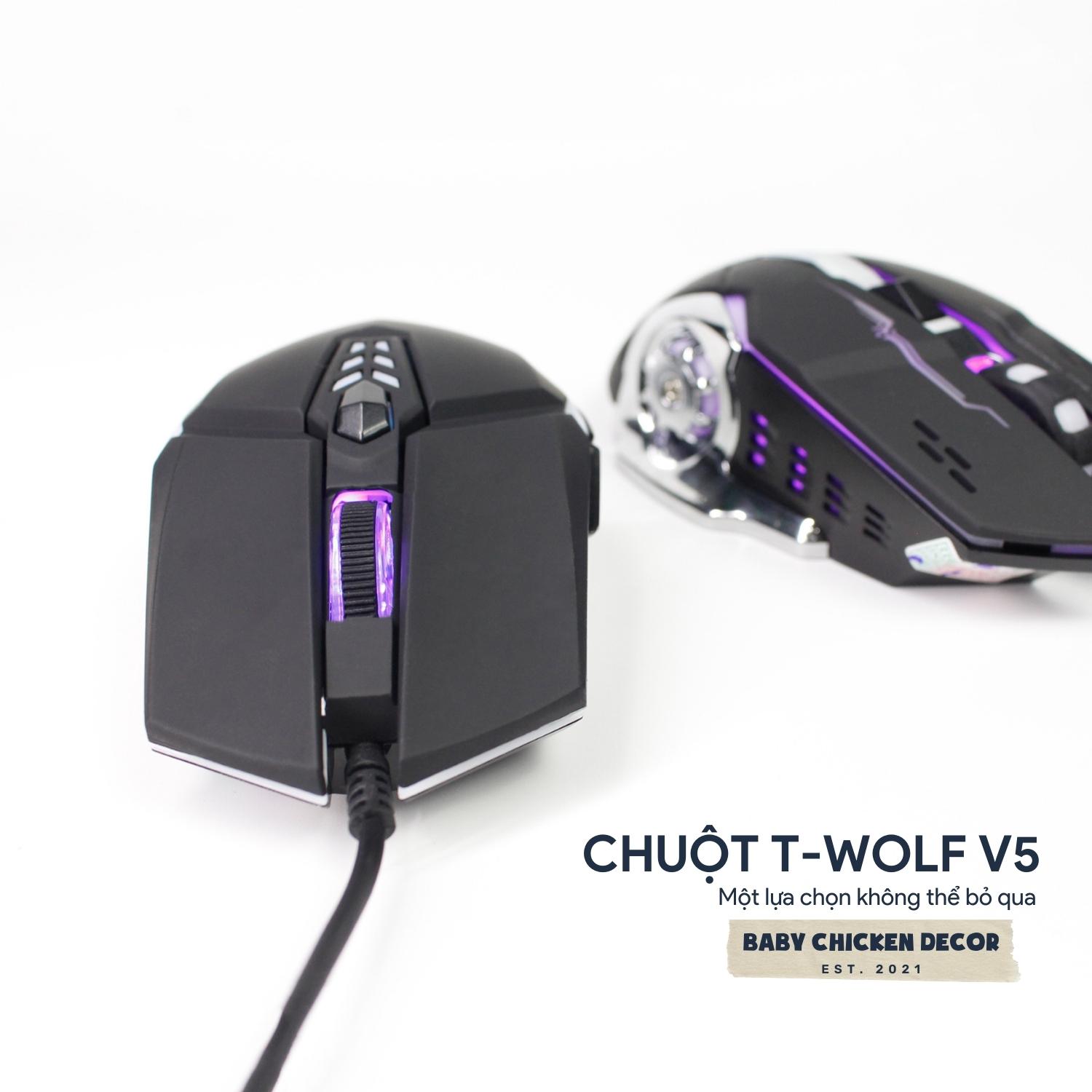 Chuột máy tính có dây, chuột gaming T-WOLF V6 chơi game cực nhạy có Led chuyển màu - Hàng Chính Hãng