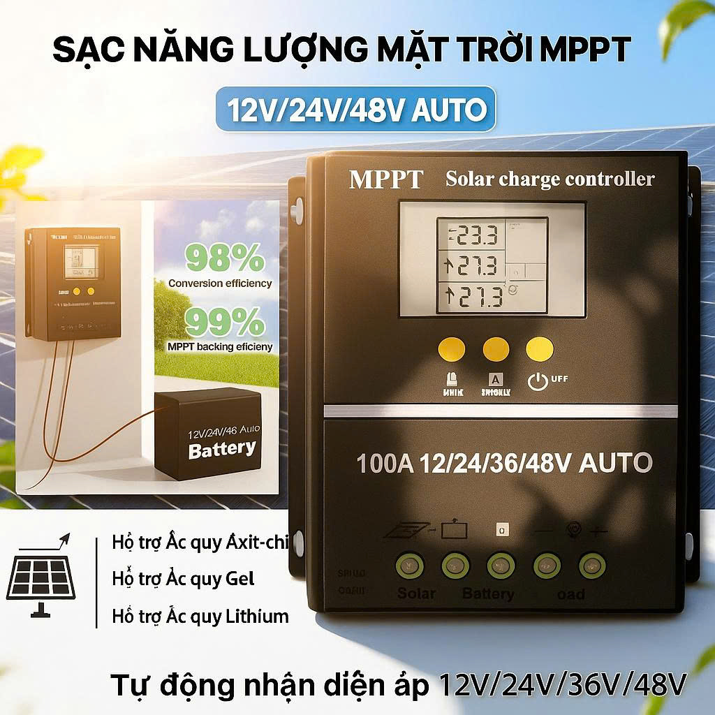 Bộ Sạc Năng Lượng Mặt Trời MPPT 80A Thông Minh Loại Xịn– Tự Động Nhận 12V/24V/36V/48V, Cực Kỳ Ổn Định, đèn trang trí