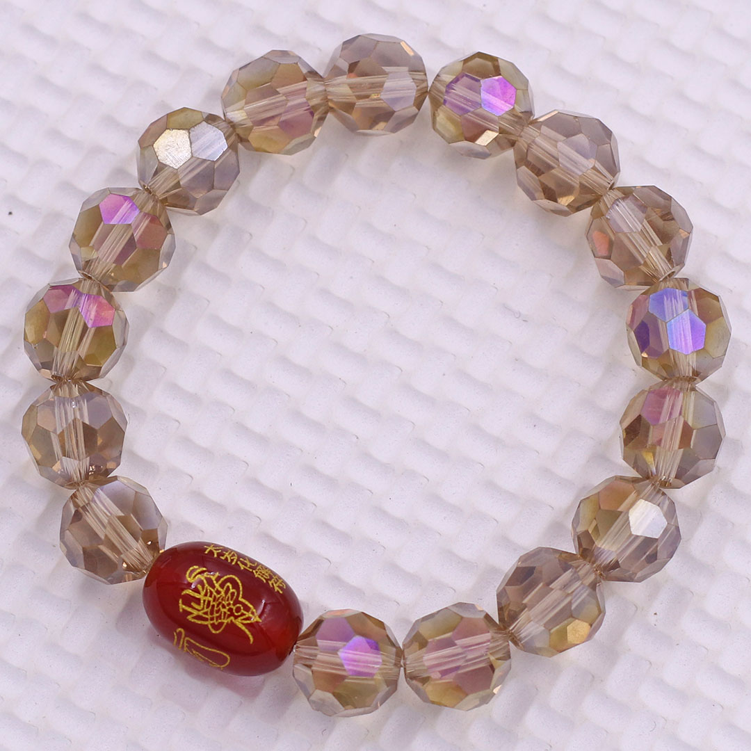 Vòng chuỗi đeo tay pha lê nâu cắt giác 10 ly charm giải thái tuế phù, vòng chuỗi phong thủy, giải năm hạn thái tuế