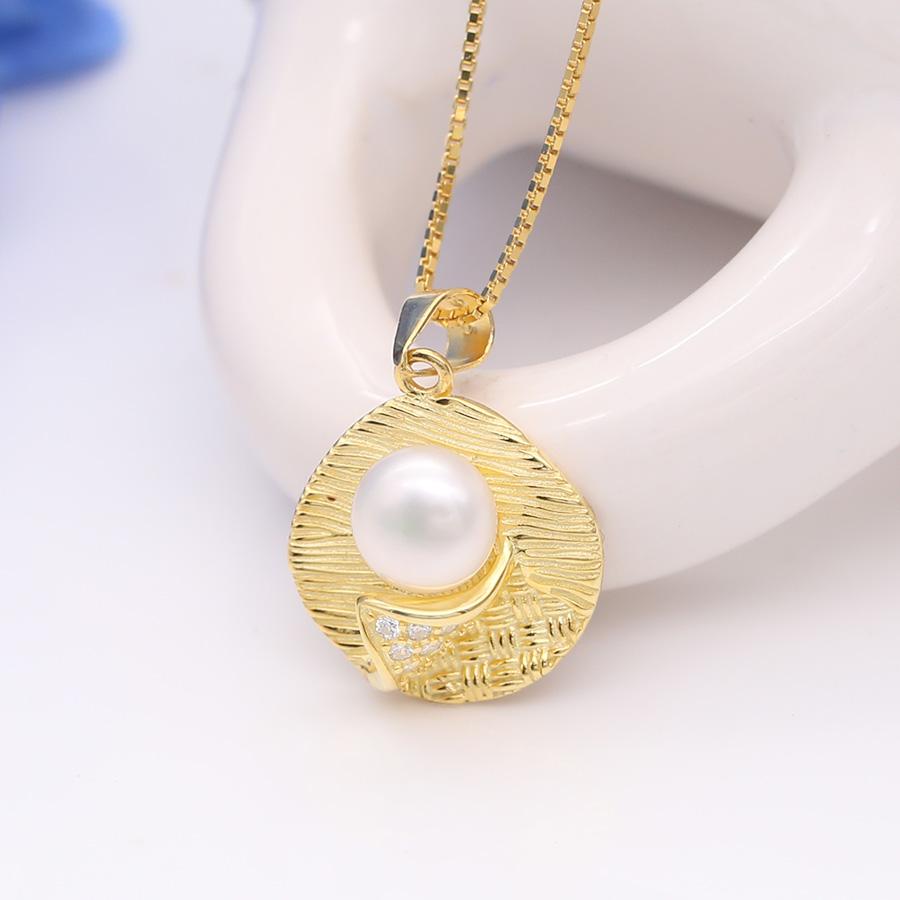 Dây Chuyền Bạc Ngọc Trai Lá Vàng M-1534  Bảo Ngọc Jewelry 