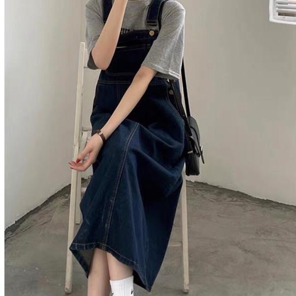 Váy yếm jean phong cách, váy yếm jean hai màu đen xanh_y2