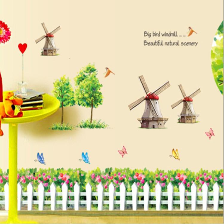 Decal trang trí tường - Hàng rào tỉ muội Cối Xay gió 02