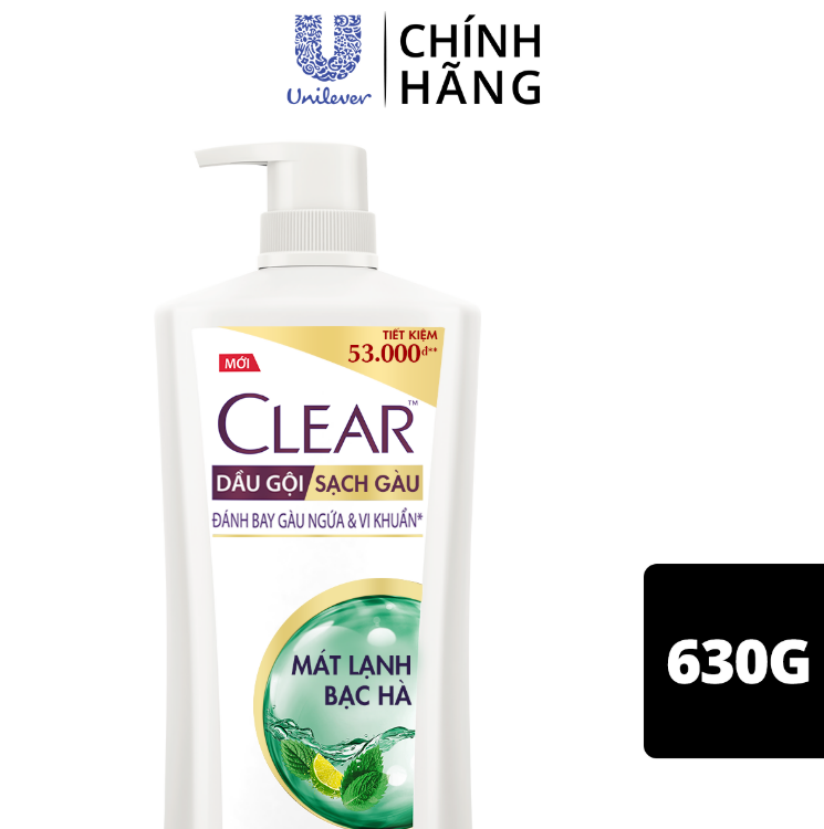 Dầu Gội Clear Sạch Gàu Dầu Gội Sạch Gàu Mát Lạnh Bạc Hà 3X Sức Mạnh Đánh Bay Gàu, Ngứa, Vi Khuẩn 630g