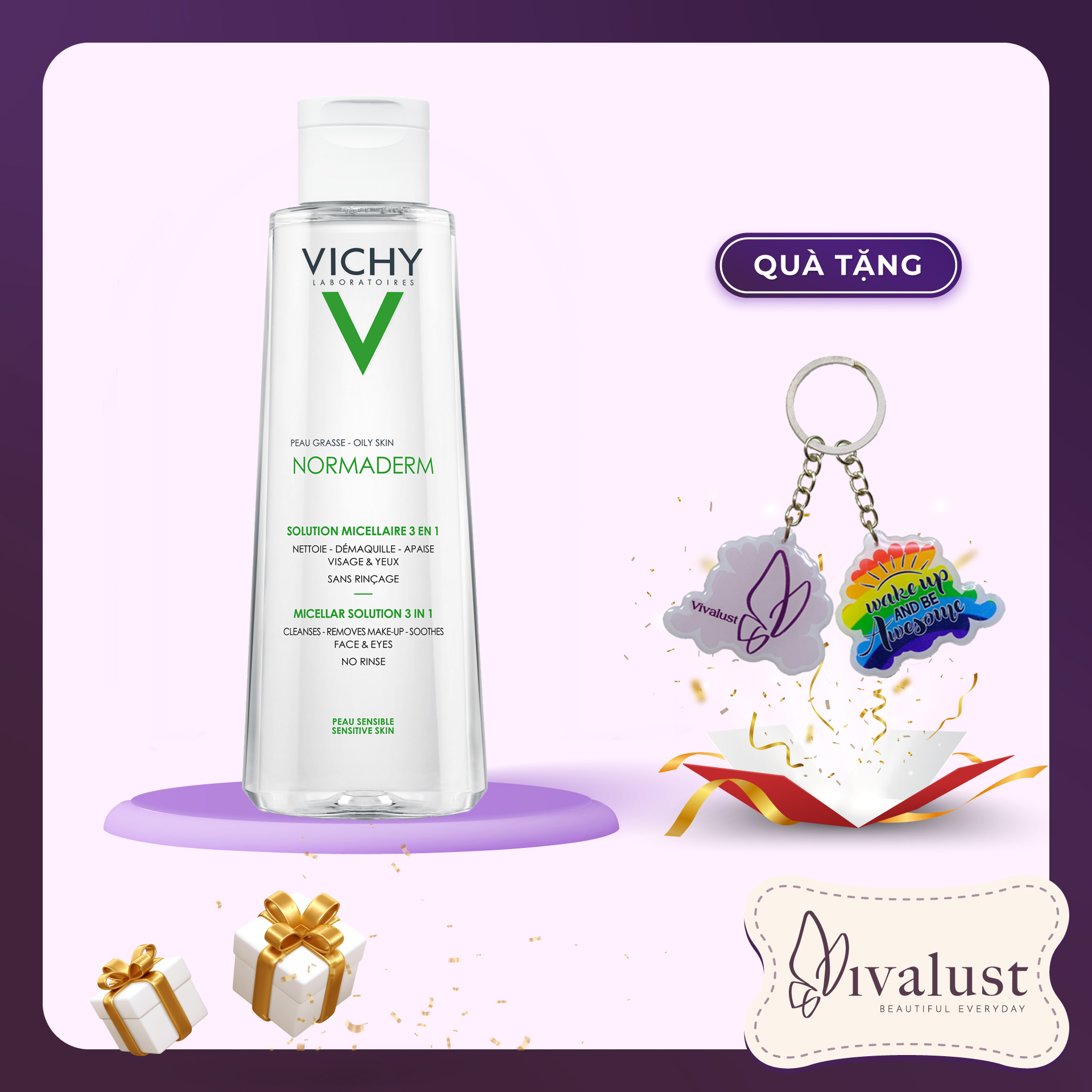 Nước Tẩy Trang 3 Trong 1 Dành Cho Da Dầu Mụn VICHY Normaderm Micellar Solution 3 in 1 (200ml) + Quà tặng