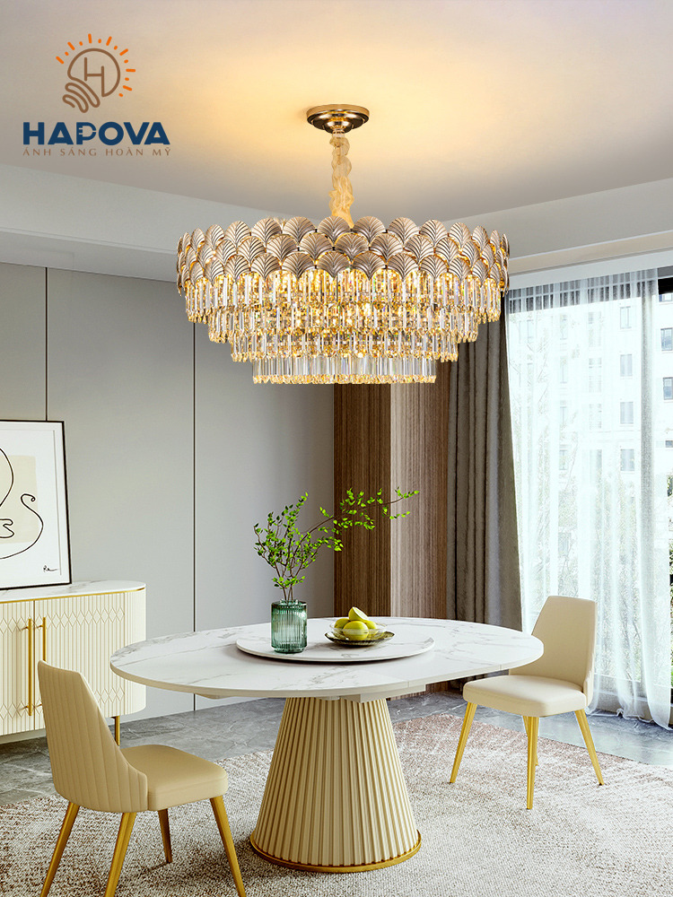 Đèn chùm trang trí phòng khách, phòng ngủ HAPOVA ANNOL 8116 đường kính 600/800mm Kèm Bóng E14