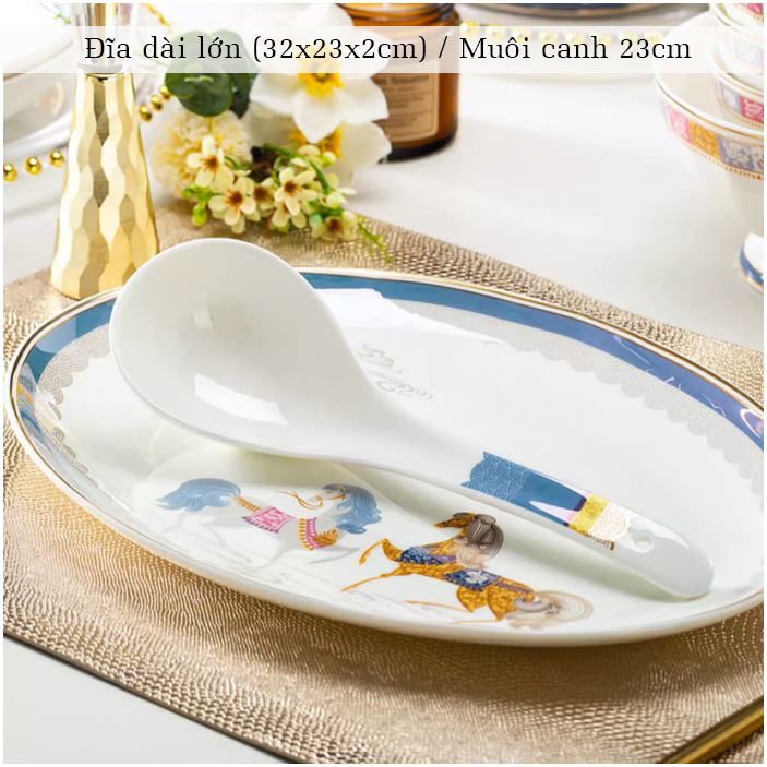 Bộ bát ăn cơm SỨ XƯƠNG Giang Tây cao cấp 60 chi tiết - Bộ chén ăn cơm sang trọng, tinh tế - Bát đĩa mỏng nhẹ nhưng cứng trong và cách nhiệt tốt. Mã GS21