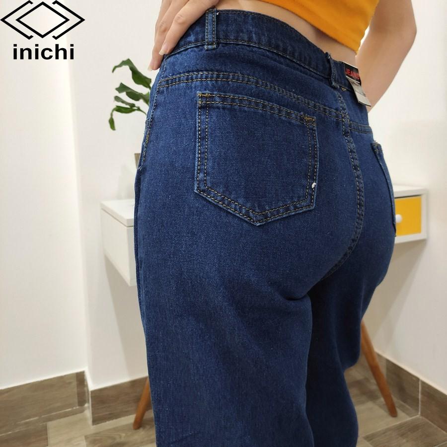 Quần jean nữ INICHI Q680 baggy xanh đậm ống rộng rách móc tam giác cực hot