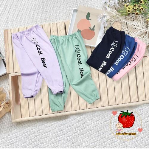 Quần Thu đông dài in hình gấu trẻ em chất cotton 100% co giãn 4 chiều cho bé trai và gái 8-20kg