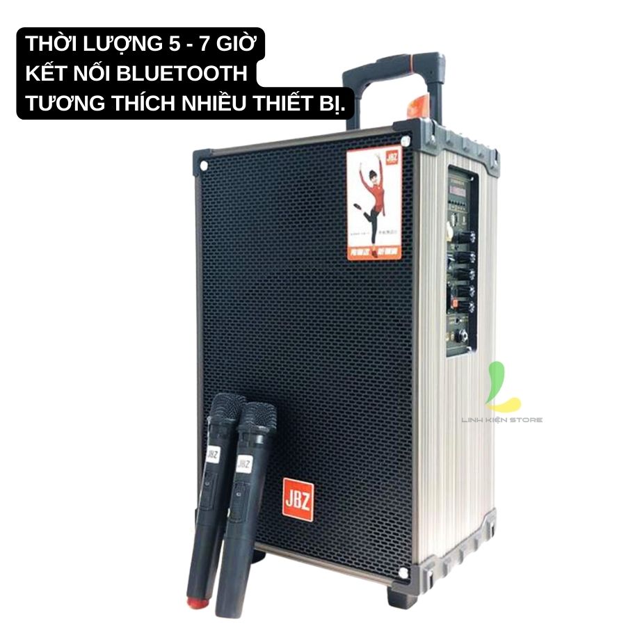 Loa kéo di động JBZ NE-107 - Loa karaoke thùng gỗ bọc simili bass 2.5 tấc, công suất 100w kèm micro không dây - Hàng nhập khẩu