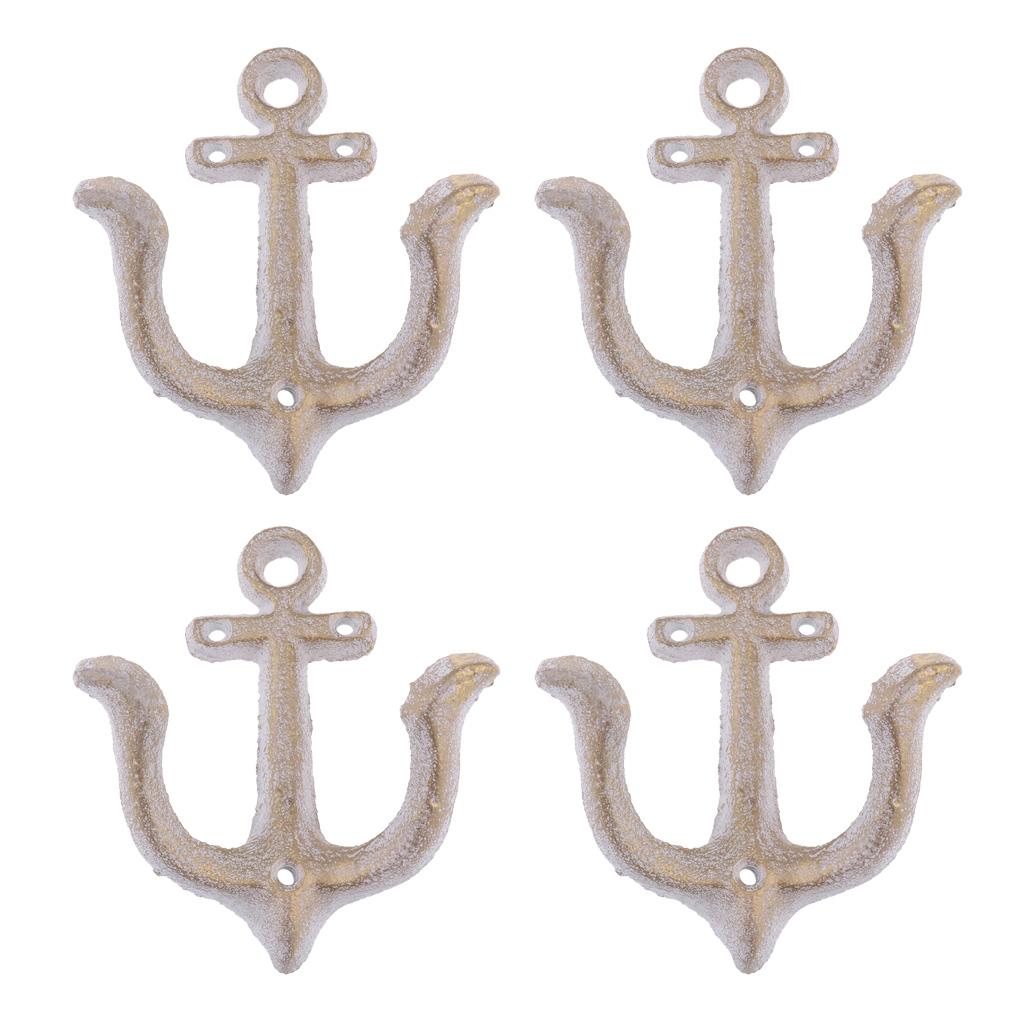 4x Wall Hook Heavy Duty Rack Hanger White Wall Mounted Vintage Anchor Shape