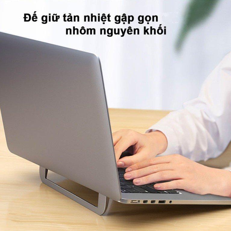 Đế giữ laptop gấp gọn tản nhiệt tốt cho laptop giữ tư thế làm việc đúng MTec Design nhôm nguyên khối - Riki Shop