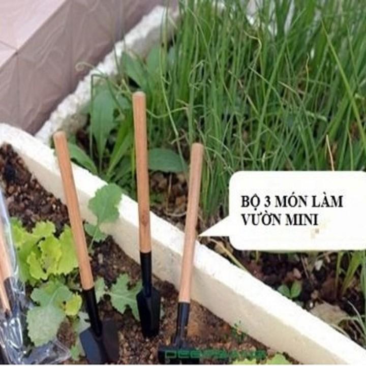 Bộ Dụng Cụ Làm Vườn Mini 3 Món Tiện Dụng - với 3 dụng cụ gồm: 1 xẻng xúc đất, 1 cấy xới đất và 1 bàn cào đất