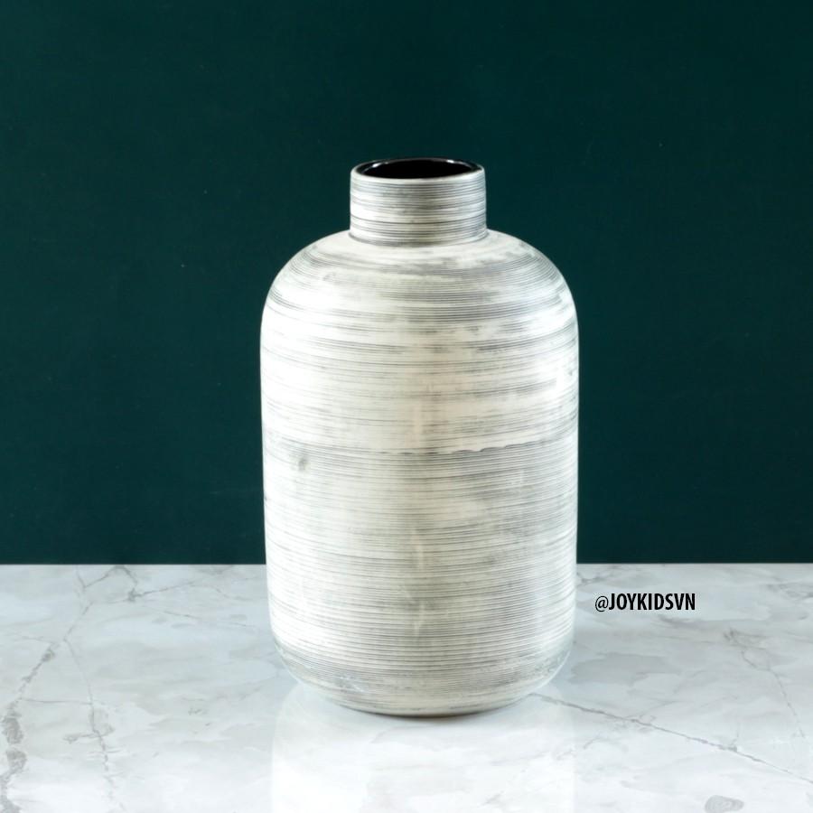 Bình hoa gốm sọc xanh rêu | Lọ hoa gốm trang trí phong cách hiện đại - Textured Ceramic Vase