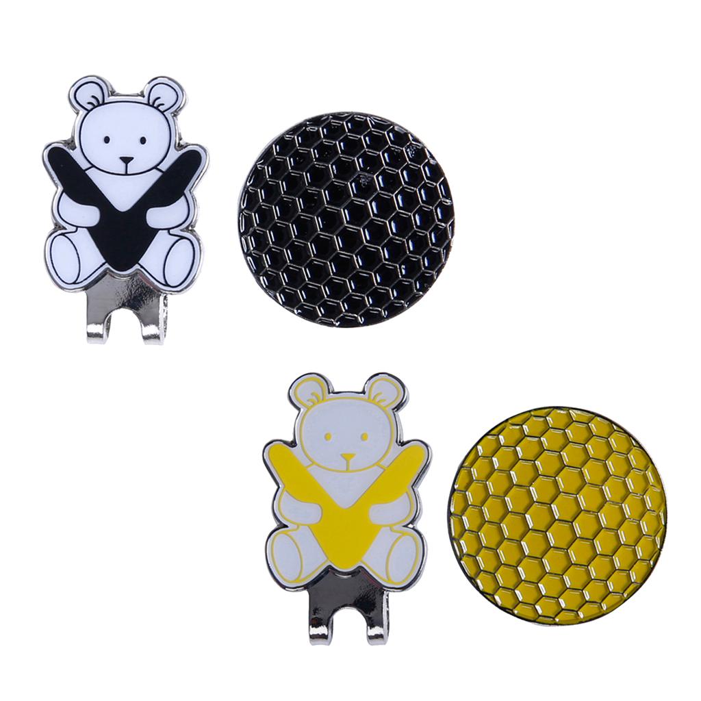 2xGolf Hat Clip with Detachable Magnetic Golf Ball Marker Bear Pattern Black