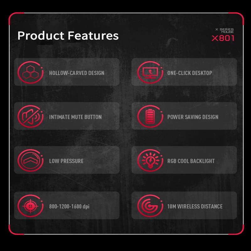 X801 2.4G Sạc Chuột Game Không Dây Thiết Kế Tổ Ong 1600DPI USB Đèn Nền RGB Chuột Chơi Game Cho Máy Tính PC Game Thủ laptop
