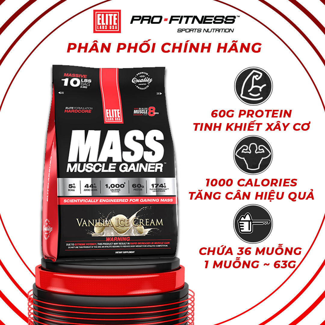 Sữa Uống Tăng Cơ Tăng Cân Vị Vani EL932 Elite Labs Mass Muscle Gainer Vanilla EL932