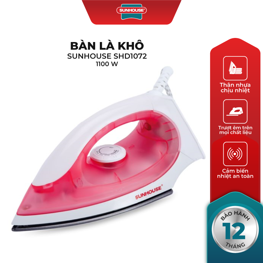 Hình ảnh Bàn Ủi Khô Sunhouse SHD1072 - Hồng (1200W) - Hàng chính hãng