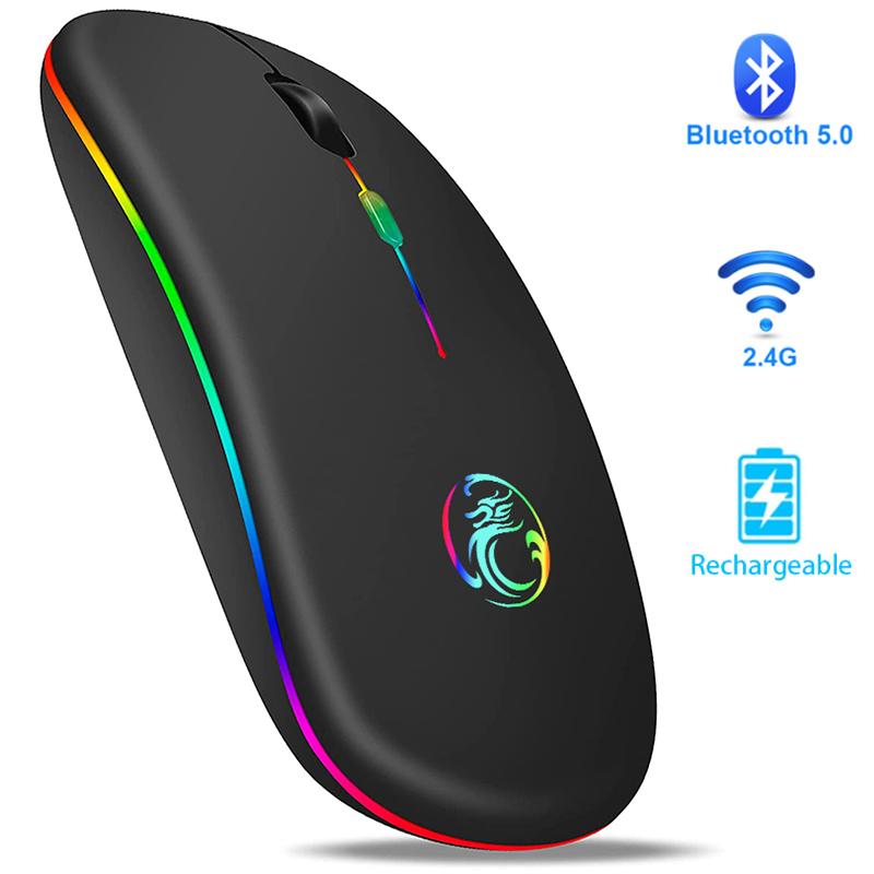 Chuột Không Dây Bluetooth RGB Sạc Máy Tính Mause Im Lặng Công Thái LED Chuột Quang USB Backlit Chuột Cho Laptop