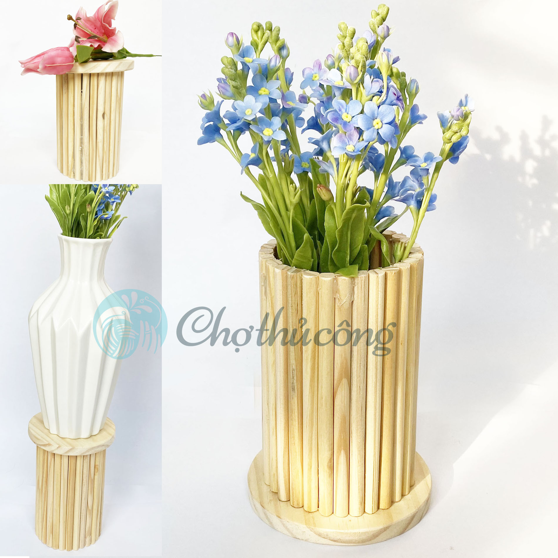 Bình hoa gỗ handmade đa năng, lọ hoa gỗ tự nhiên làm bình cắm hoa decor, kệ để chậu hoa cây cảnh trang trí, hộp gỗ cắm hoa, phụ kiện chụp ảnh