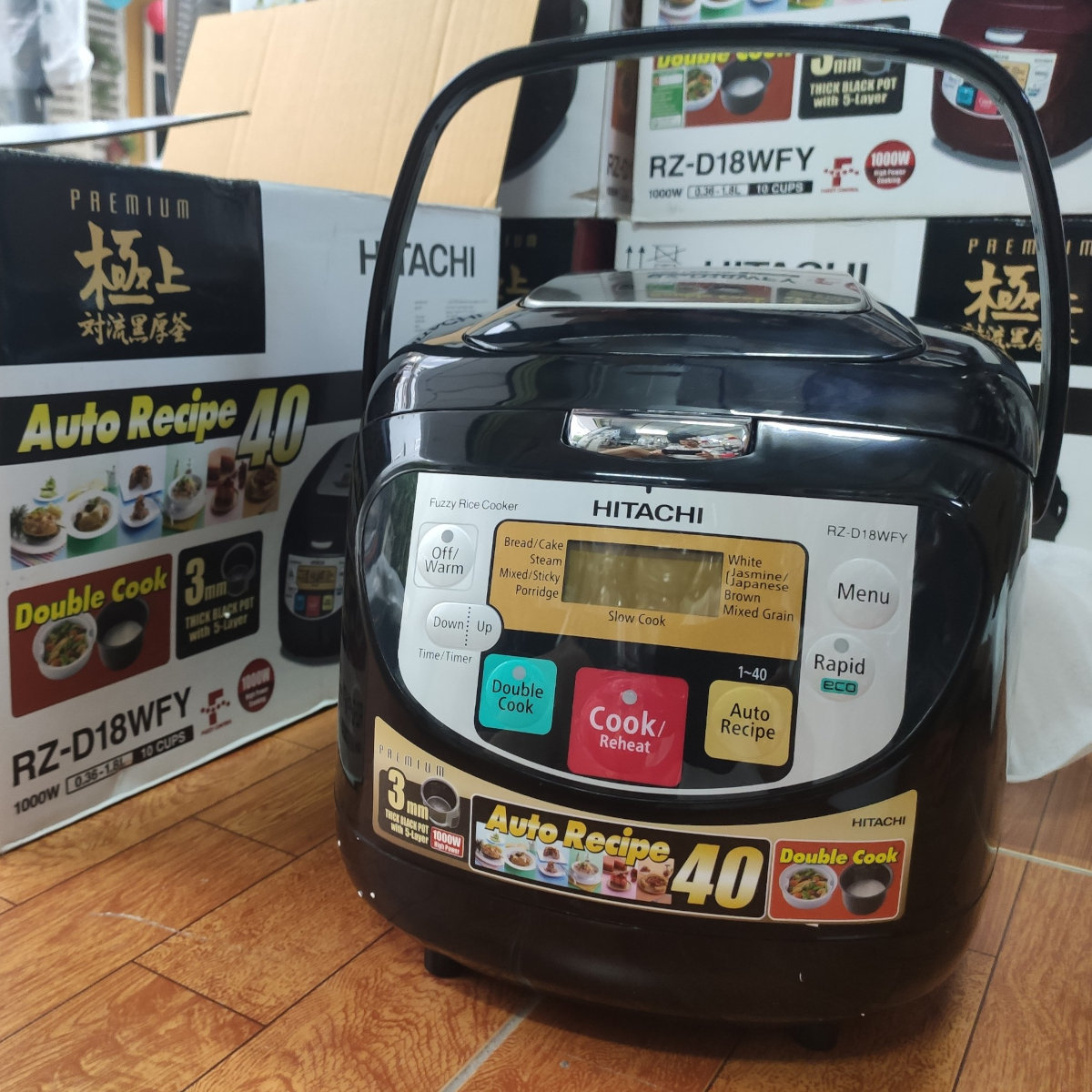 Nồi cơm điện tử 1.8 lít Hitachi RZ-D18WFY (BK) công nghệ Double Cook, sản xuất Thái Lan - Hàng chính hãng