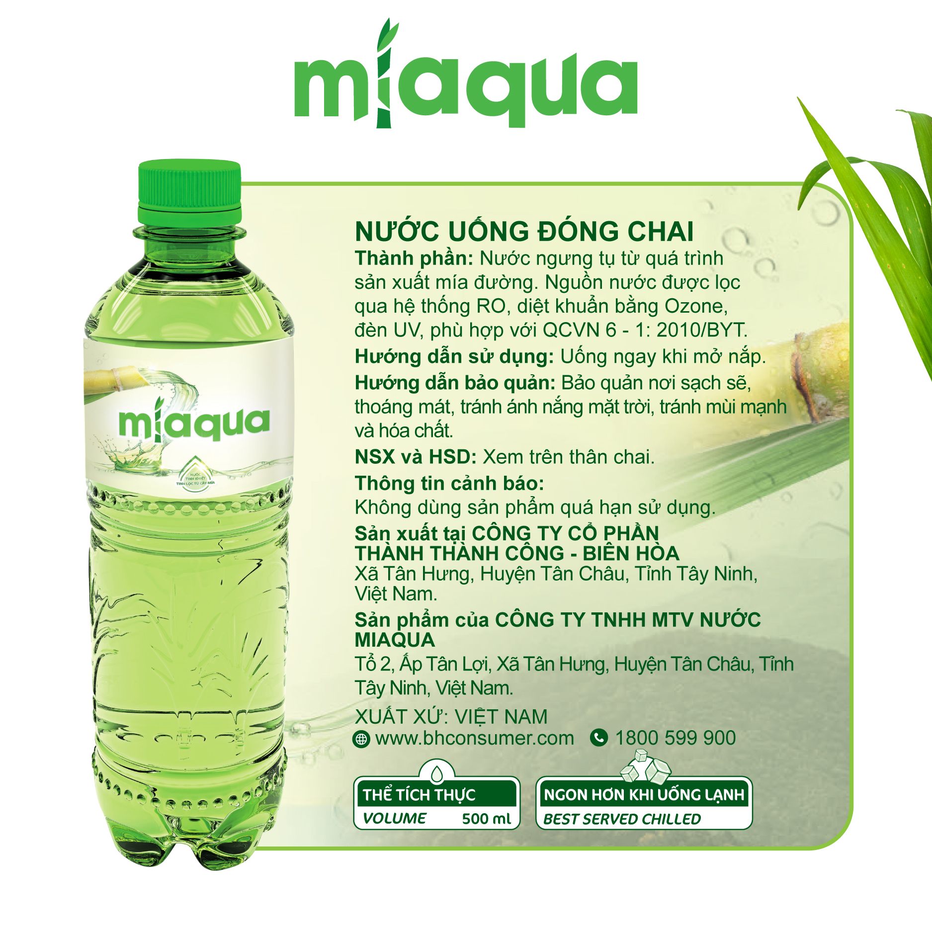 Thùng 24 chai Nước MiaQua-Nước Tinh Khiết Tinh Lọc Từ Cây Mía/500ml/Chai