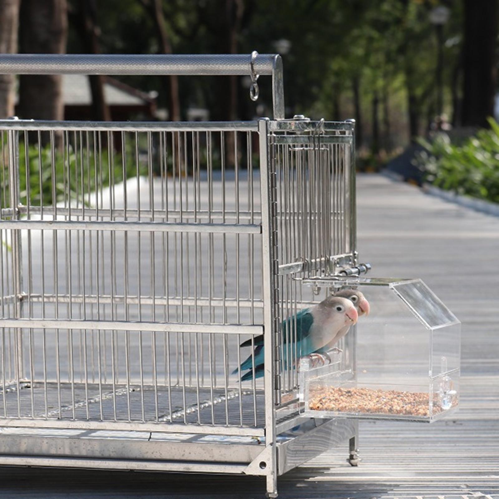 Clear Bird Cage Feeder Acrylic Hanging Pet Feeder Food Dish Feeding Box