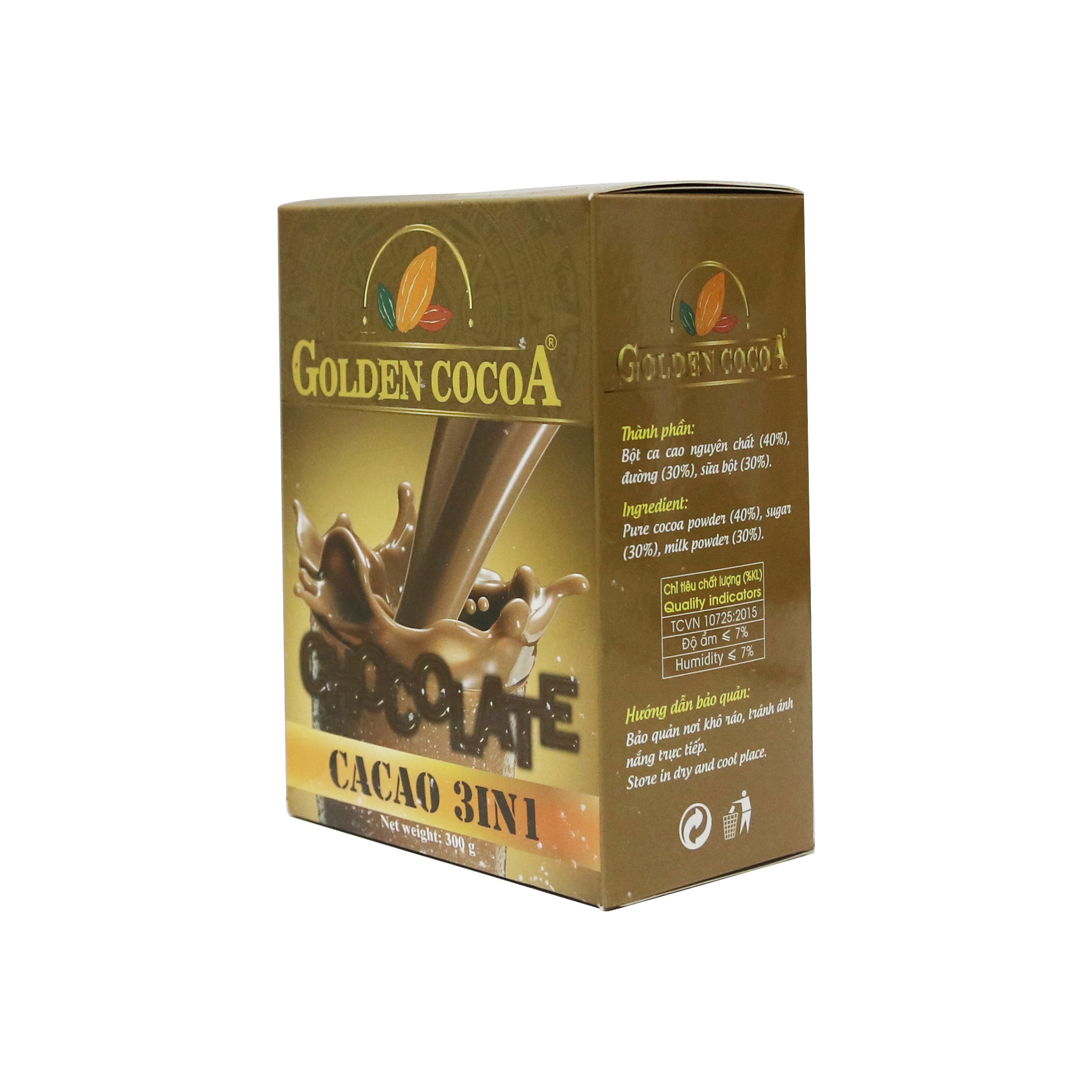 Cacao Hòa Tan 3in1 Hiệu Huca Food Golden Cocoa - Hộp 300Gr