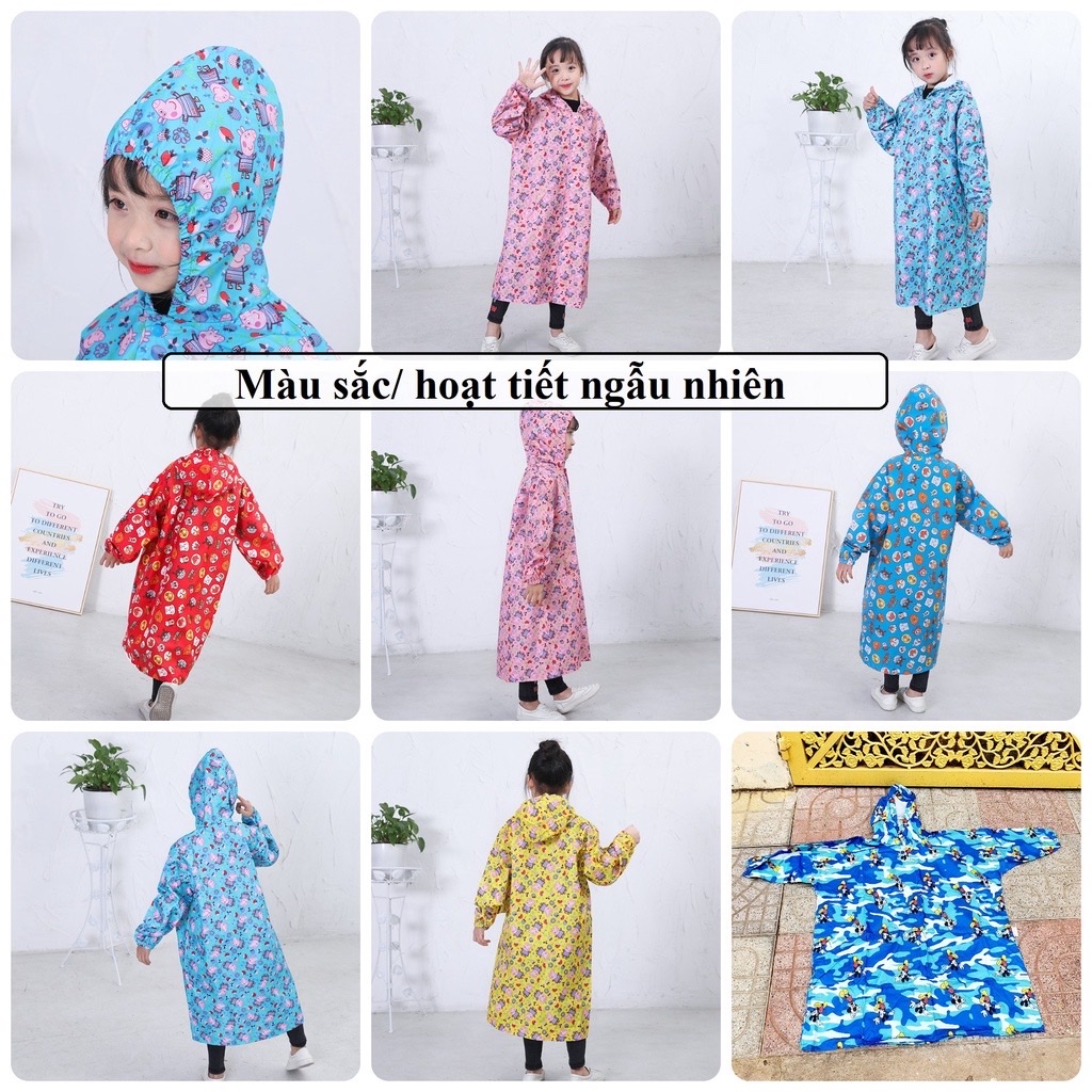 Áo mưa bít cho bé trai và bé gái từ 1 - 10 tuổi ,vải dù chống thấm nước , họa tiết hoạt hình xinh xắn kèm túi đựng , giao màu ngẫu nhiên